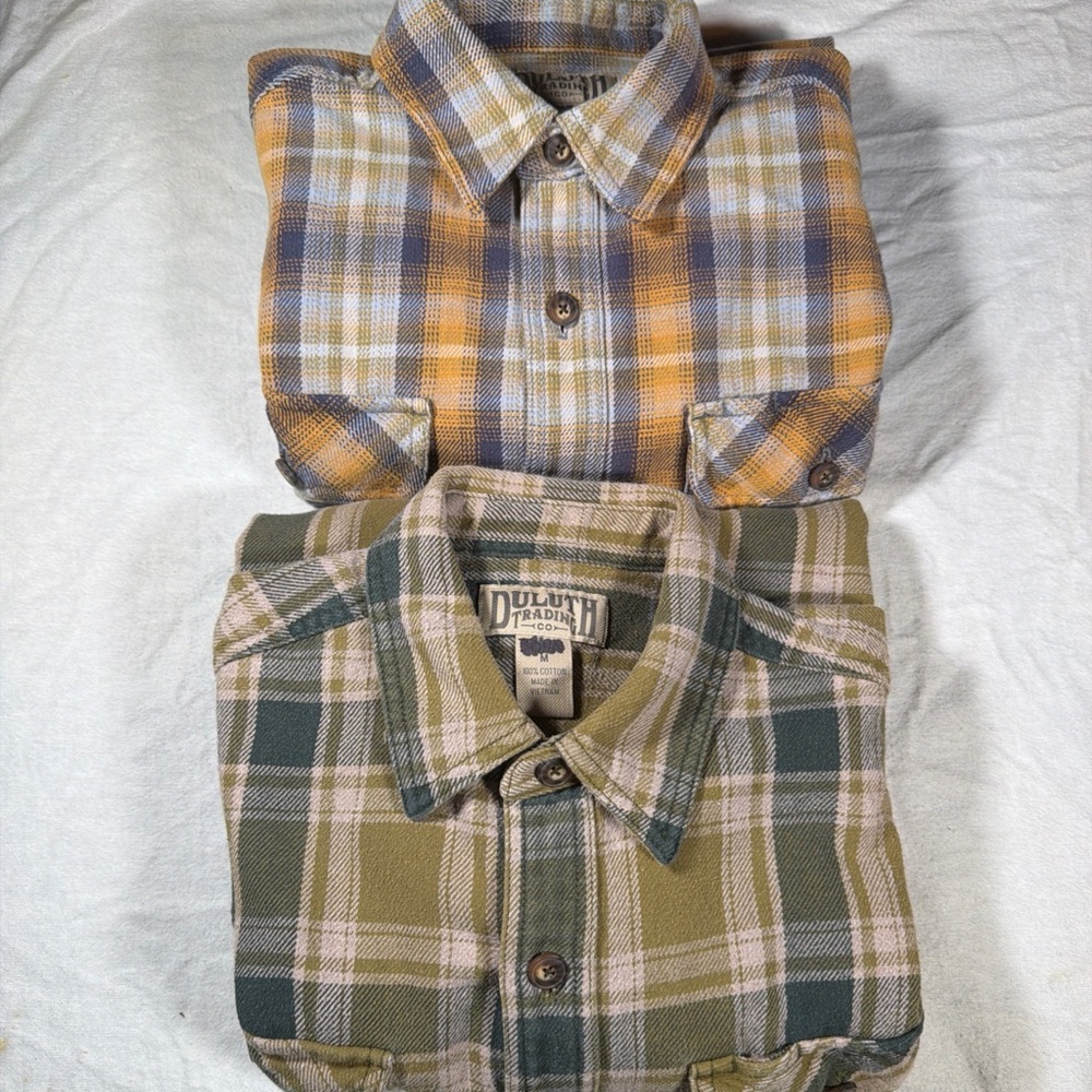 Duluth Trading Co Men's Plaid Shirts - Orange and Olive